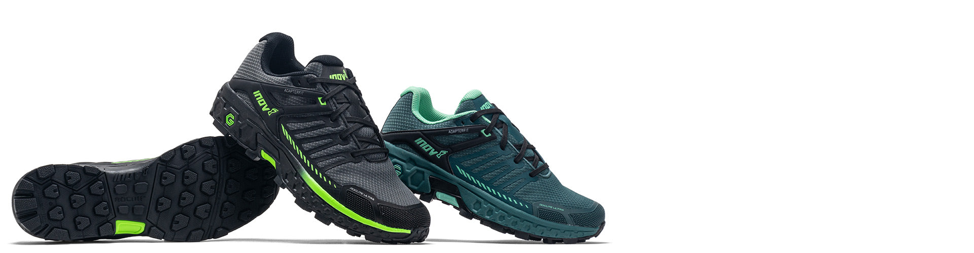 Inov-8 Roclite Ultra G 320 trail running shoes on white background