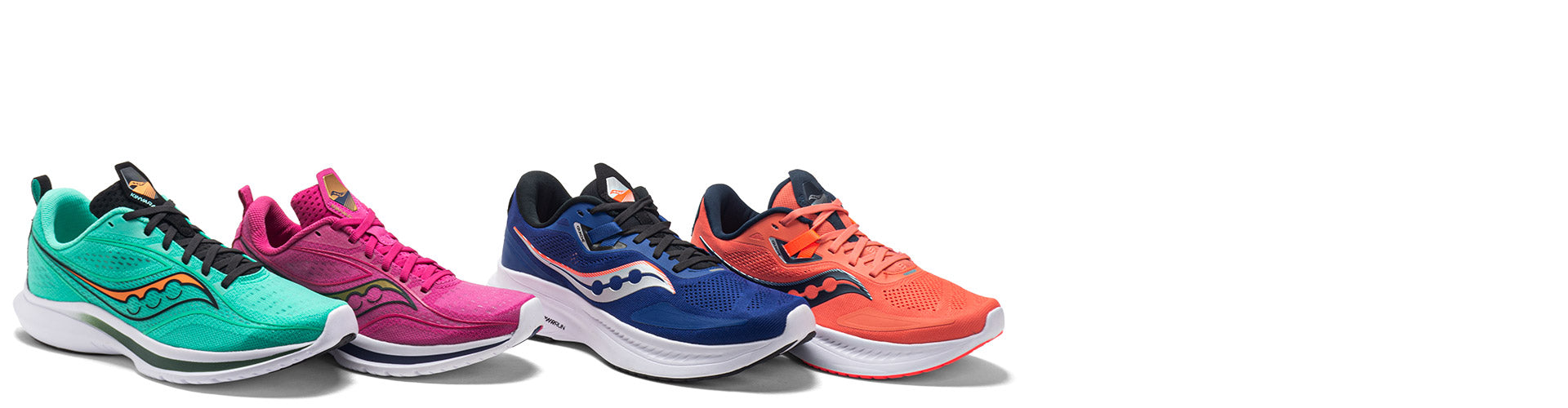 sacuony kinvara and guide running shoes on white background