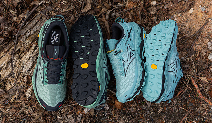 mizuno wave mujin 10 trail running shoes on natural background