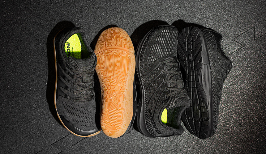 inov-8 training shoes on gym floor