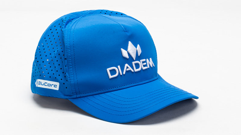 Blue hat with 'DIADEM' logo on a white background