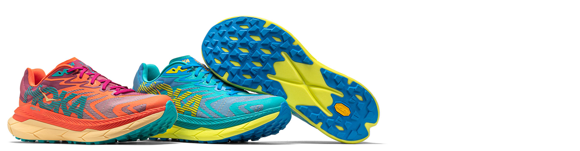 hoka tecton x trail running shoes on white background