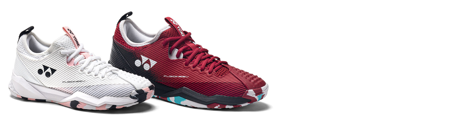 yonex fusionrev tennis shoes on white background clay and hard court