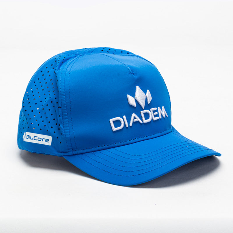 Blue hat with 'DIADEM' logo on a white background