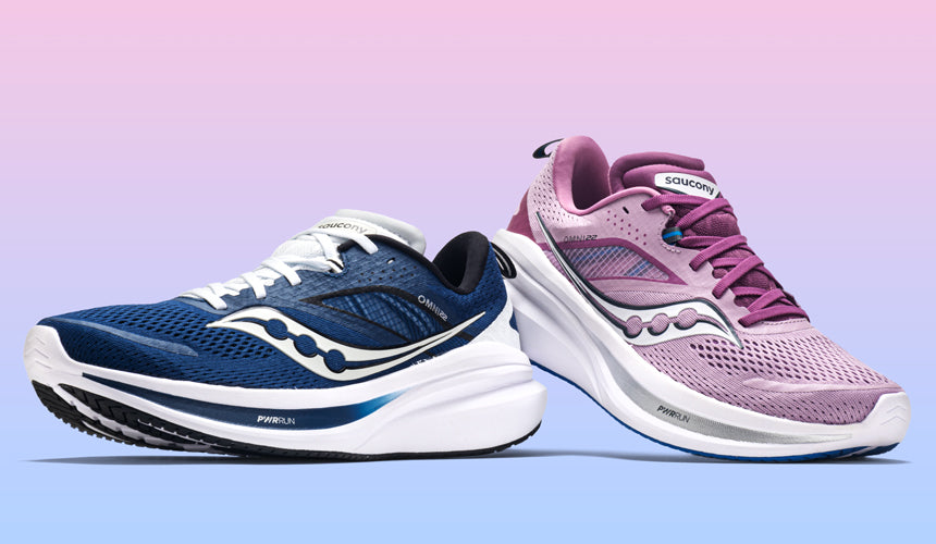 saucony omni 22 running shoes on colorful background