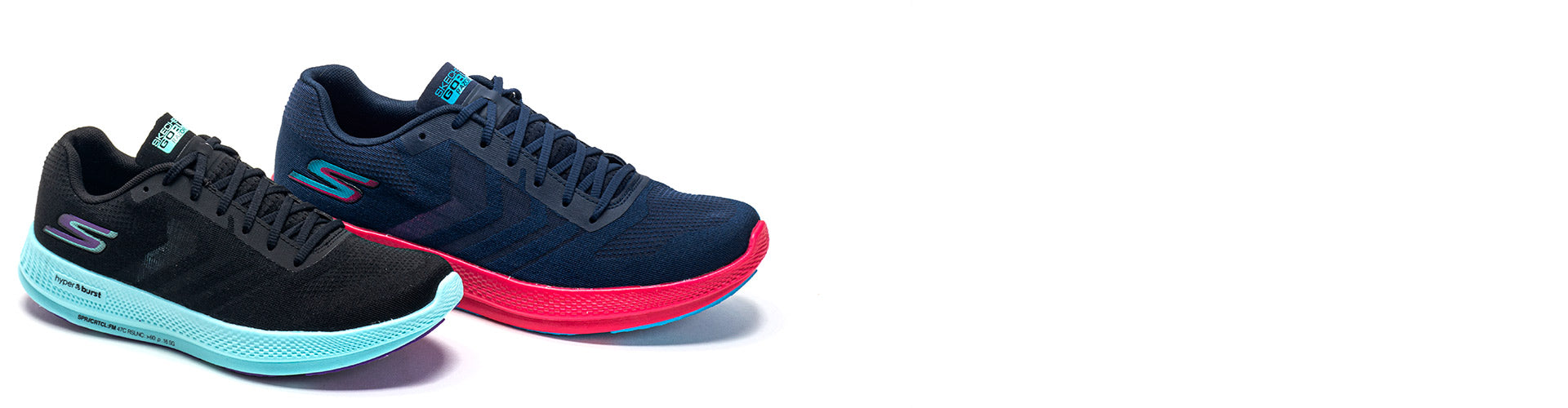 skechers go run razor + running shoes on white background men and women