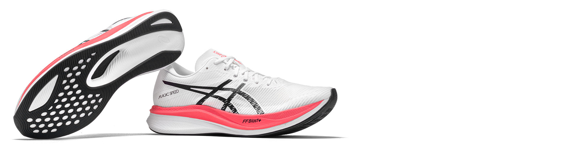 asics magic speed running shoes on white background