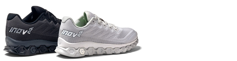 inov-8 f-lite fly g 295 training and running shoes on white background