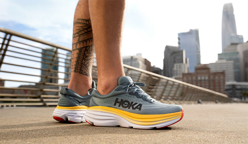 hoka bondi 8 running shoes on white background