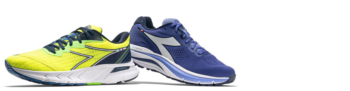 diadora running shoes on white background
