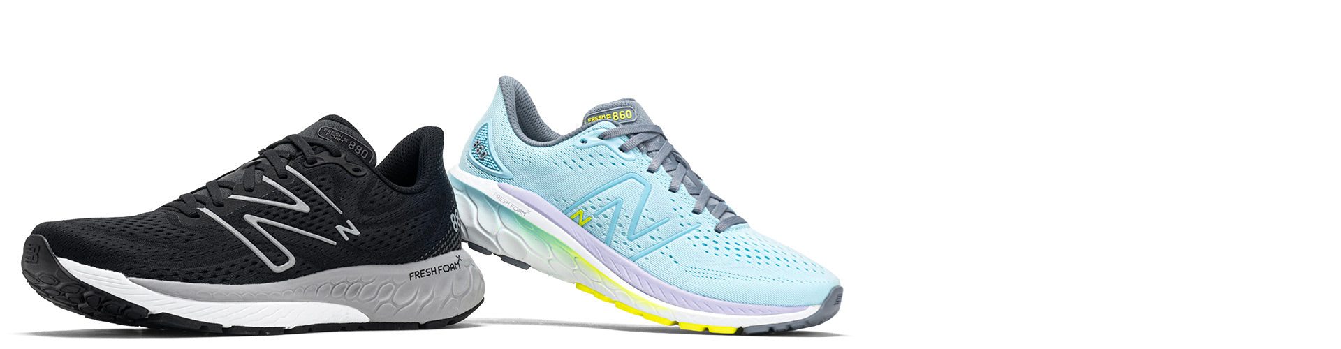 new balance fresh foam x 880v13 and new balance fresh foam x 860v13 running shoes on white