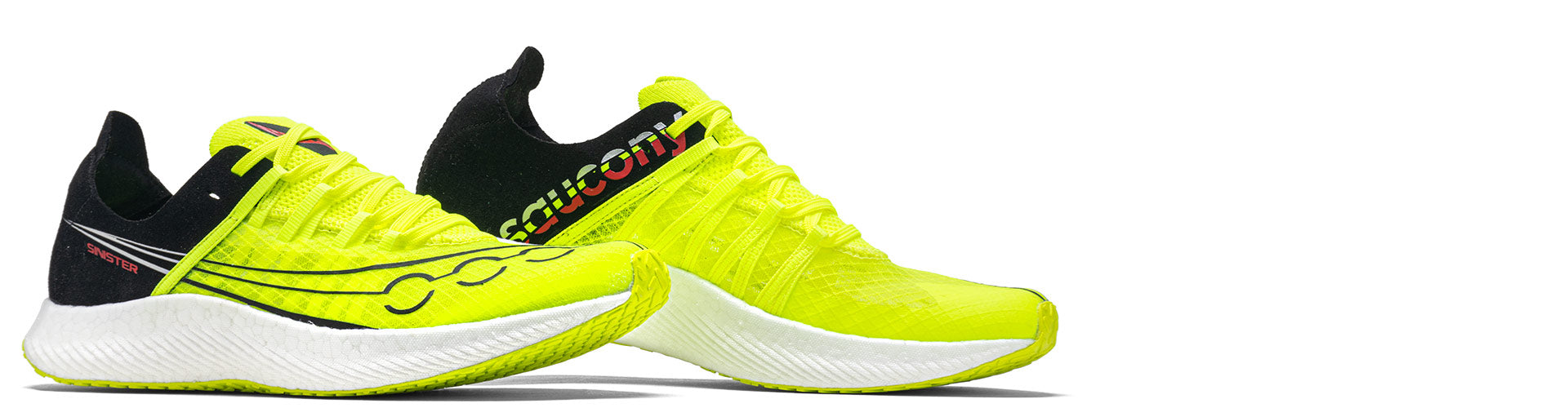 saucony sinister running shoes on white background
