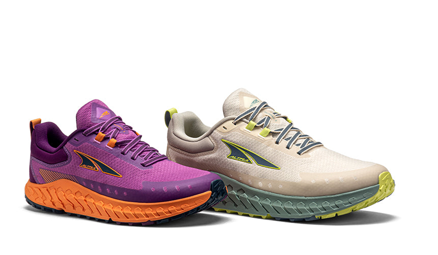 altra outroad 2 trail running shoes on white background