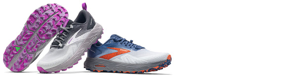 brooks cascadia 17 trail running shoes on white background