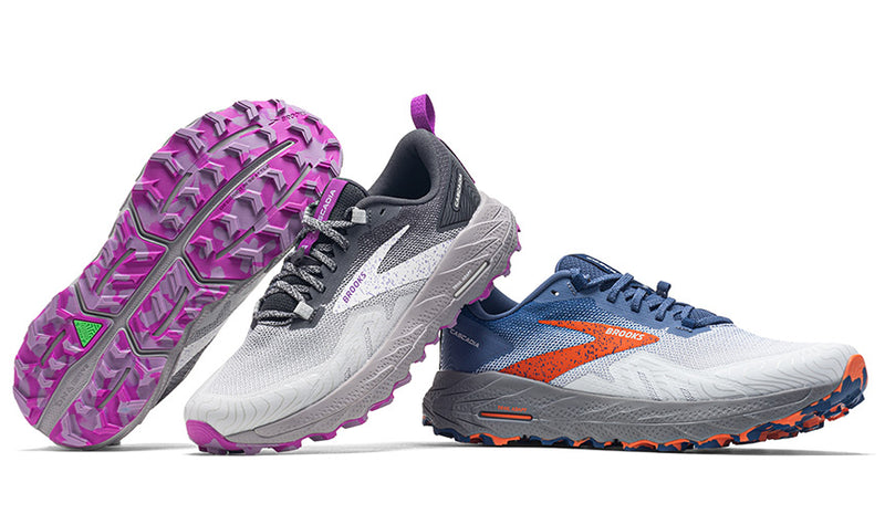 brooks cascadia 17 trail running shoes on white background