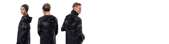 3 models wearing on lumos running clothing on a white background