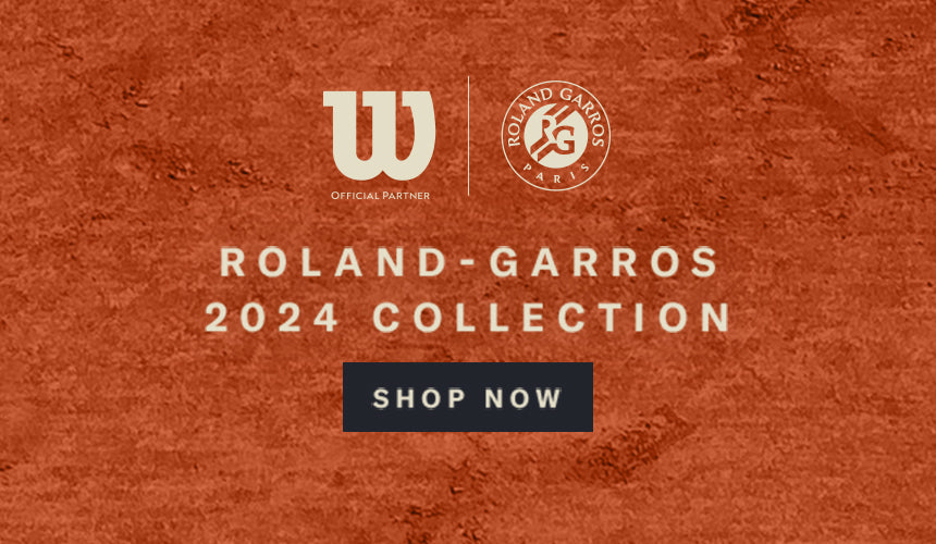 wilson logo with roland garros logo shown over clay court surface background. 