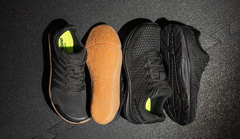 inov-8 training shoes on gym floor