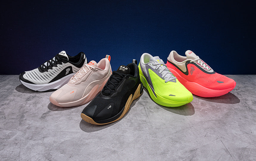 R.A.D shoes on concrete floor, studio setting