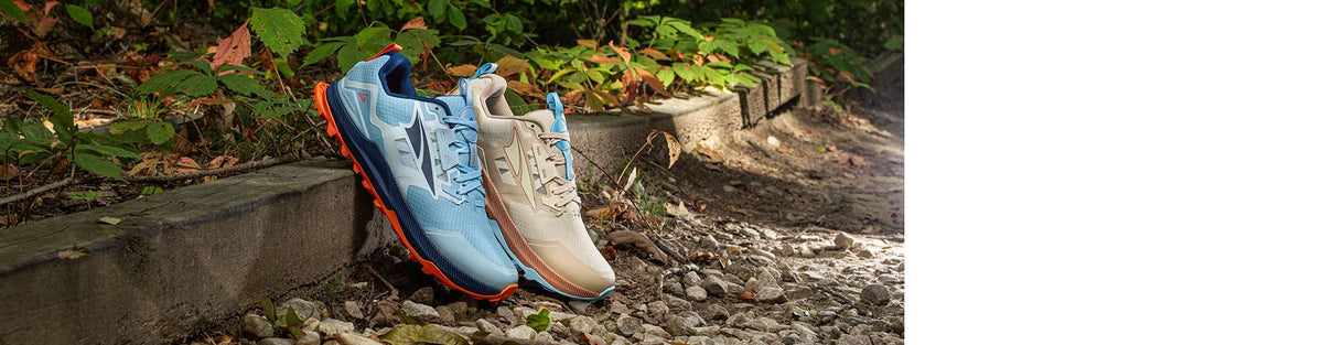 altra lone peak 7 trail running shoes sitting on trail