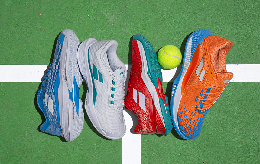 babolat tennis shoes on court