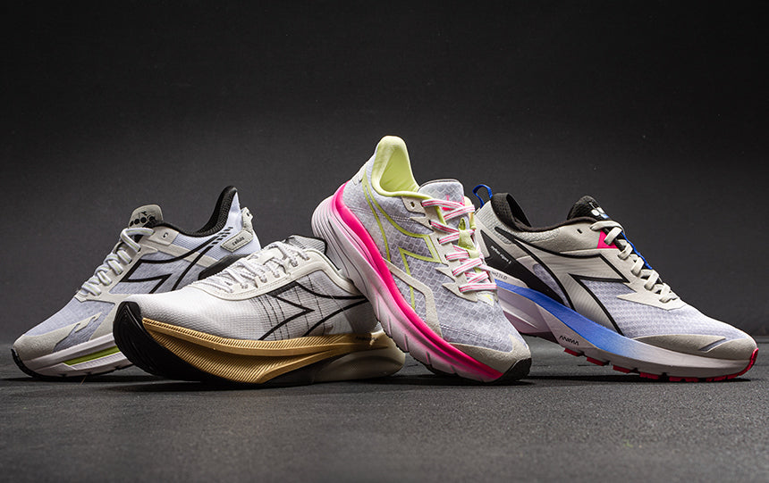 diadora running shoes on black background