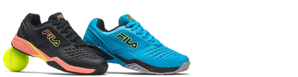 Fila Axilus 2 Energized Women's Hot Coral and Men's Blue Coral on a clean white background.