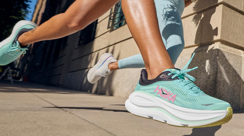 hoka bondi 8 running shoes on white background