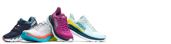 HOKA running shoes on a clean white background.