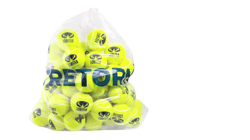 Yellow Tretorn Micro-X tennis balls with Lobster logo in a bag on a white background.