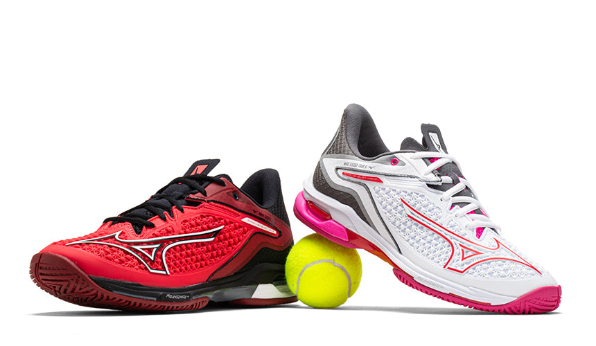 mizuno wave exceed tour 6 tennis shoes on white background