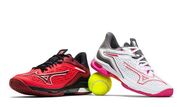 mizuno wave exceed 5 all court tennis shoes on white background