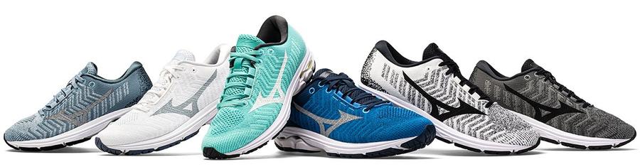 Mizuno Wave Rider Waveknit running shoes in various colors