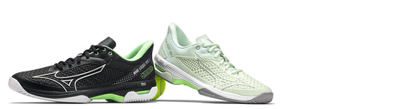 mizuno wave exceed 5 all court tennis shoes on white background