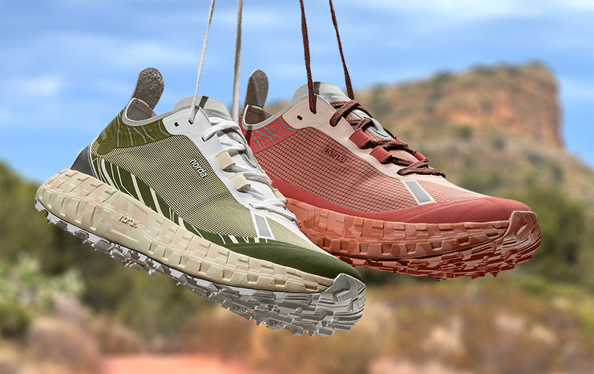 norda 001 trail running shoes on natural background
