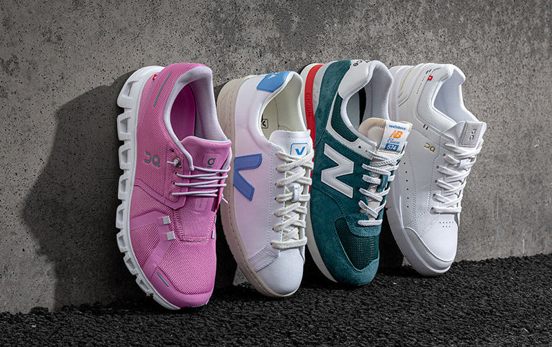 on veja new balance lifestyle sneakers on white background
