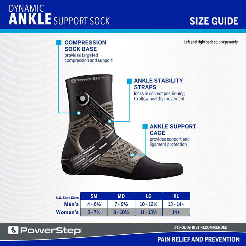 Powerstep Dynamic Ankle Support Sock Left