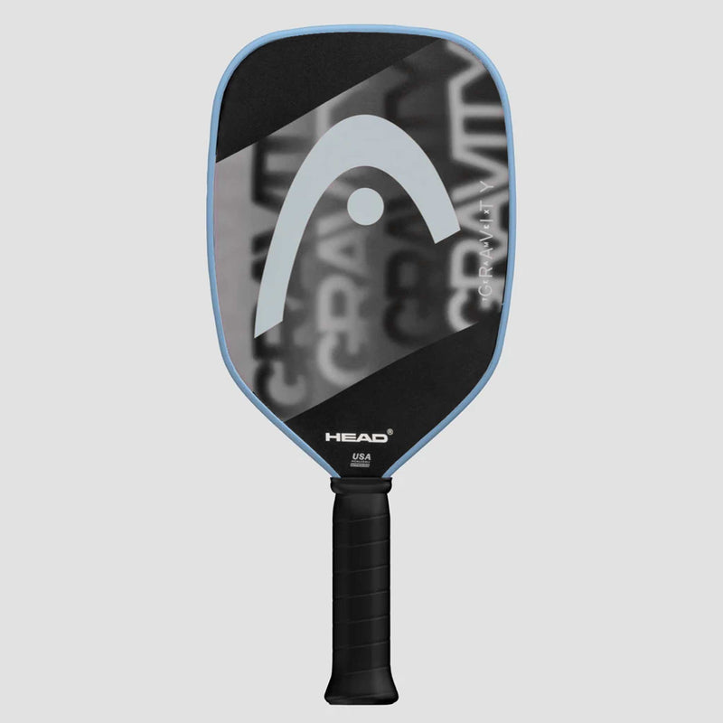 A HEAD Gravity Tour EX 2025 pickleball paddle with a blue and black design and a visible logo on the face of the paddle.