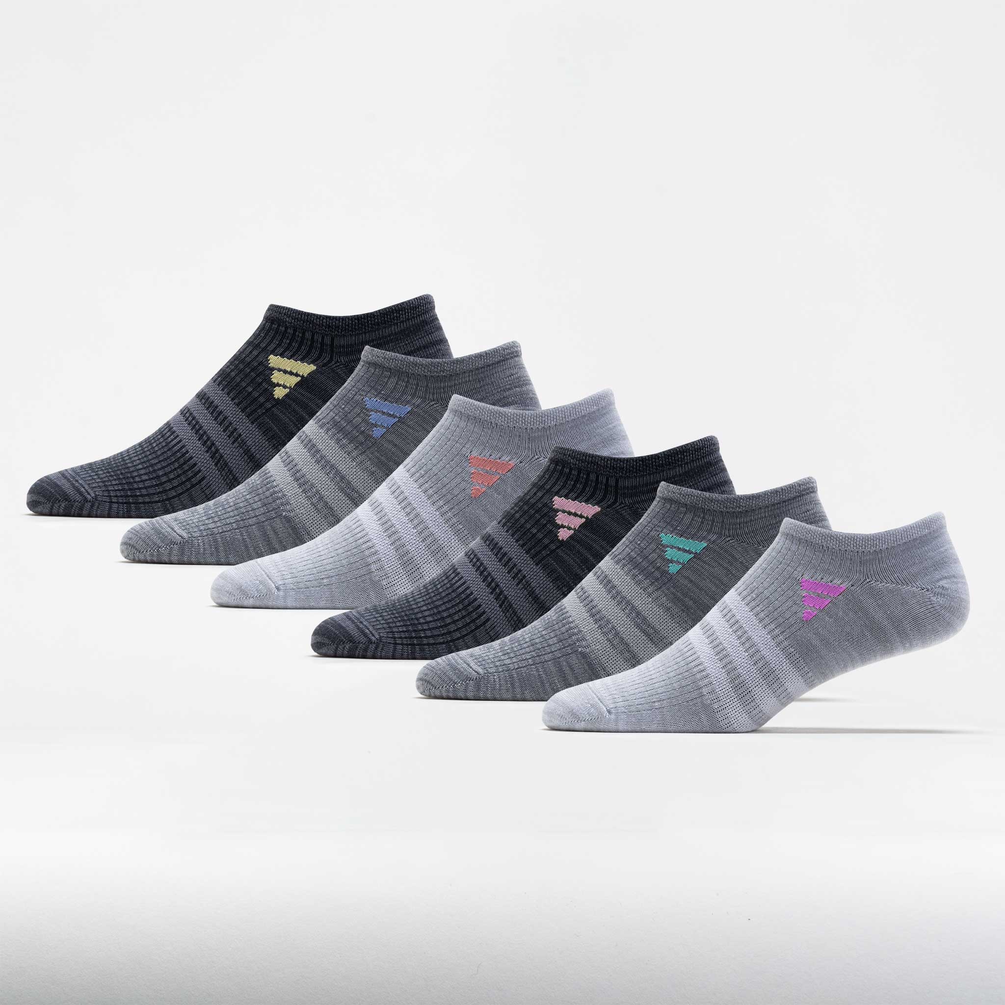 adidas Women's Superlite 3.0 No Show Socks (6-Pack), Clear Onix Grey/Semi Pink Spark/Preloved Purple / M