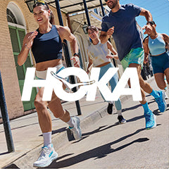 HOKA logo and running lifestyle image background
