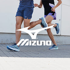 Mizuno logo and running lifestyle image background
