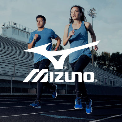 Man and Woman in Mizuno Running Gear with Logo