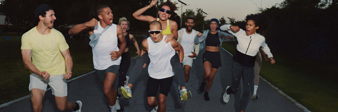 A group of people running in On clothing and shoes