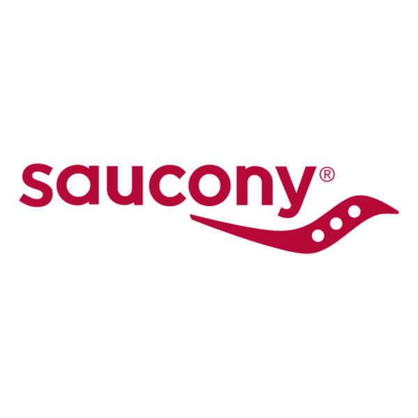 Saucony logo in red on a white background