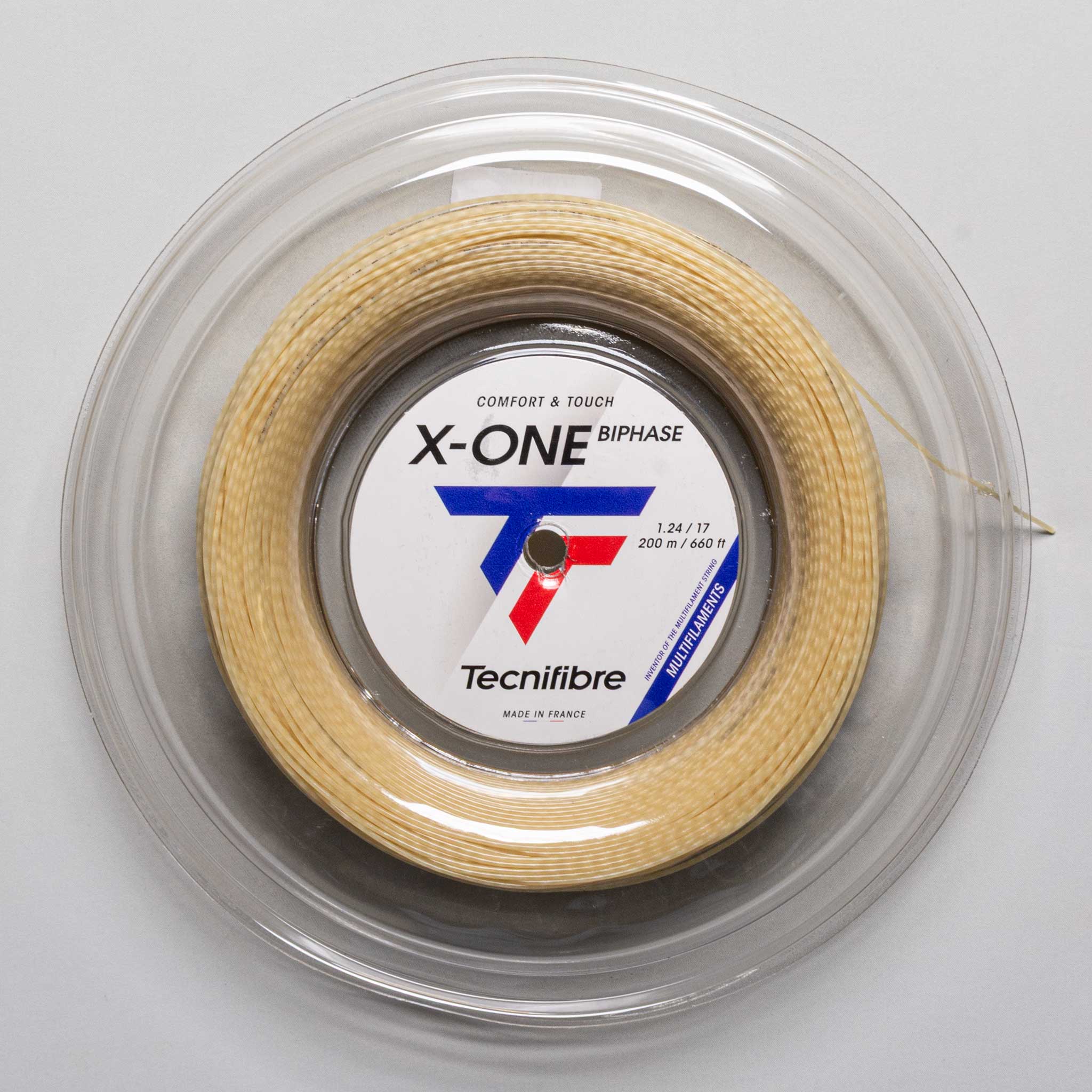 Tecnifibre X-ONE Alta Qualità Francese Corda Da Tennis Tecnifibre X-ONE BIPHASE - Calibro 1.24mm (17G), Rotolo 200m, Colore Naturale - Per Stringatori Fibra Ottica Bobina Tecnifibre X-ONE Alta Qualità Francese Corda Da Tennis Tecnifibre X-ONE BIPHASE - Calibro 1.24mm (17G), Rotolo 200m, Colore Naturale - Per Stringatori Fibra Ottica Bobina